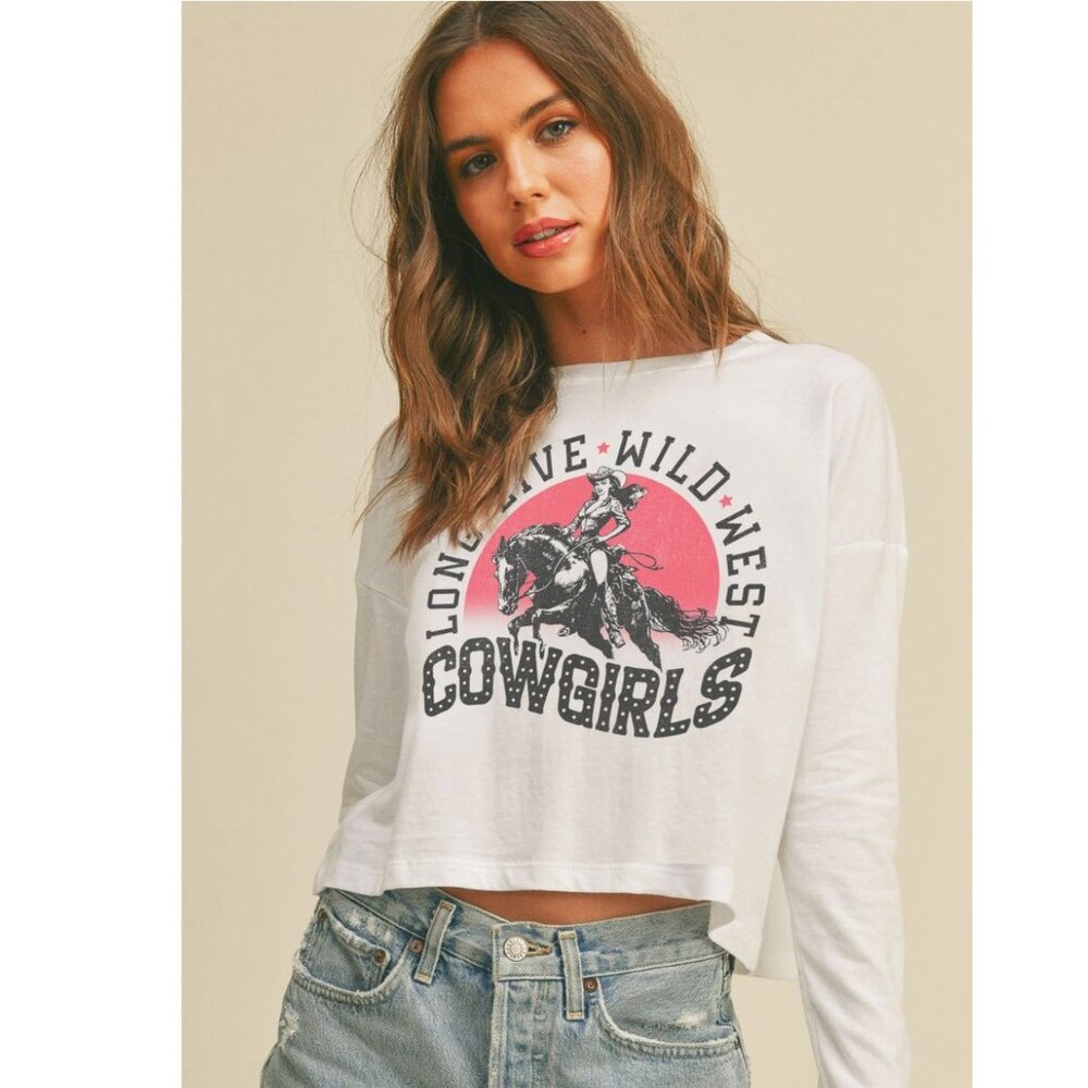 New Long Live Wild West Cowgirls Graphic Long Sleeve Tee
